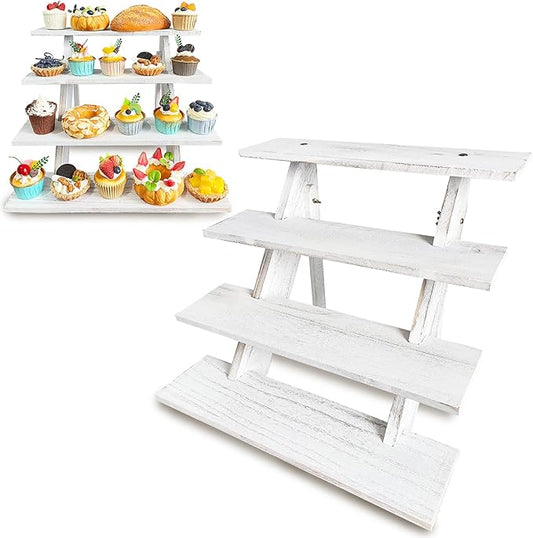 Wooden Cupcake Stand 4 Tier White Cupcake Stand Rustic Wood Cake Stand for 24 Cupcakes Wedding Cupcake Display