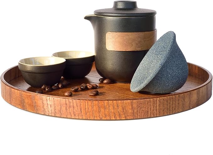 sencdfly Pour Over Coffee Maker - All-Ceramic Drip Set, Single Serve Coffee Maker with Pour Over Dripper, Reusable Ceramic Filter & Carafe, Portable Travel Drip Kit Valentines Day Gifts for Him