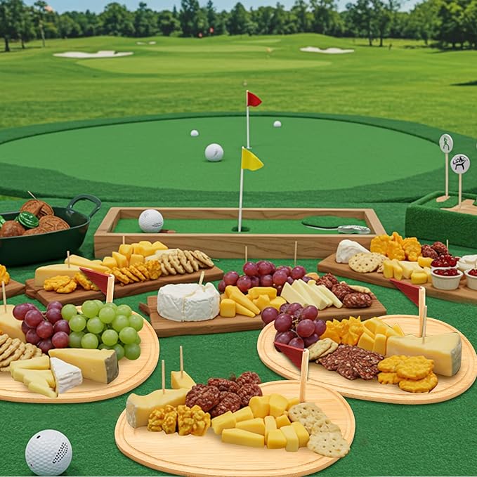 Ziliny Golf Cheese Board Gift Set Golf Party Favor Prizes Charcuterie Wood Board with Knives and Box Father Day Gift for Dad Grandpa Party Tournament Game(Bamboo Color,15 x 8.3 x 0.47 ")