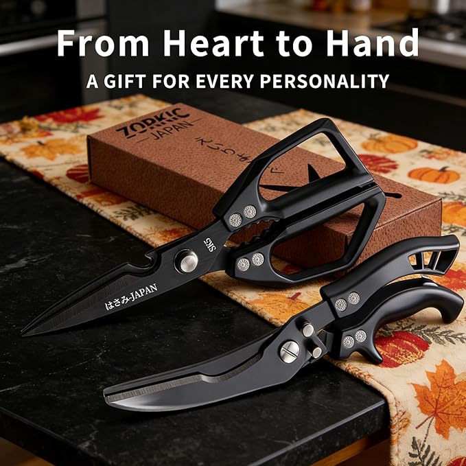 Kitchen Scissors Silver - Stainless Steel Shear, Sharp Meat Cutting Scissors Dishwasher Safe, Heavy Duty Poultry Shears, Japanese Cooking Scissor for Food, Christmas Gifts for Men Women