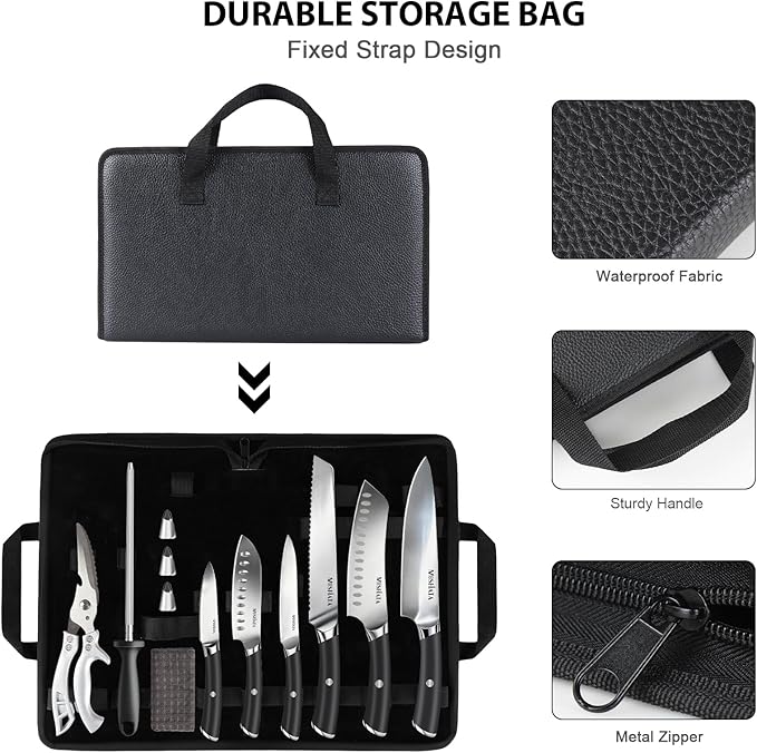 MOSFiATA 19 Pcs Japanese Stainless Steel Knife Sets for with Knife Sharpening Rod, Dishwasher Safe, For Outdoor