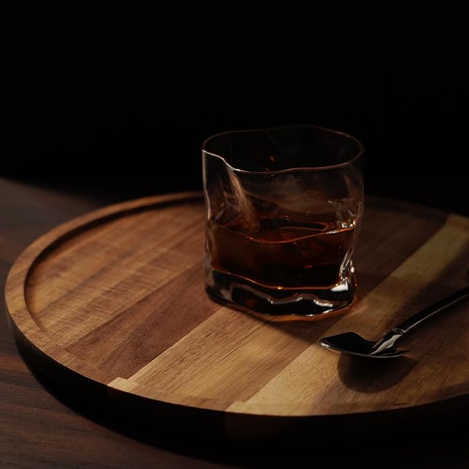 Set of 2 Round Wooden Decorative Serving Tray 15.7 Inch for Coffee Table and Home Decor, Round Wood Tray for Table Centerpiece, Small Candle Tray, Acacia, Appetizer Charcuterie Board