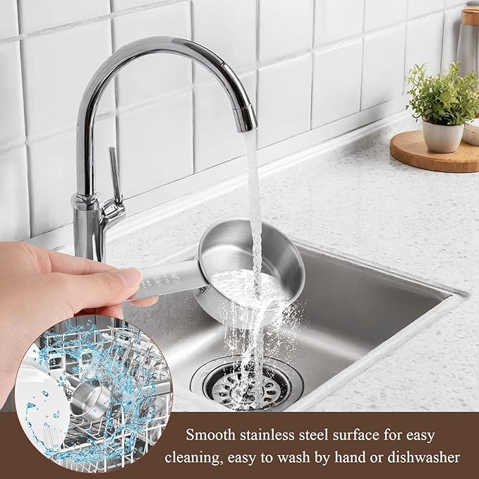 Lainballow 6 pcs 1/3 Cup Measuring Cup, Stainless Steel Measuring Cups, 80 ml | 80 cc | 3 oz | Engraved Marking Single Measuring Scoops, Metal Measuring Cup for Kitchen Baking & Cooking