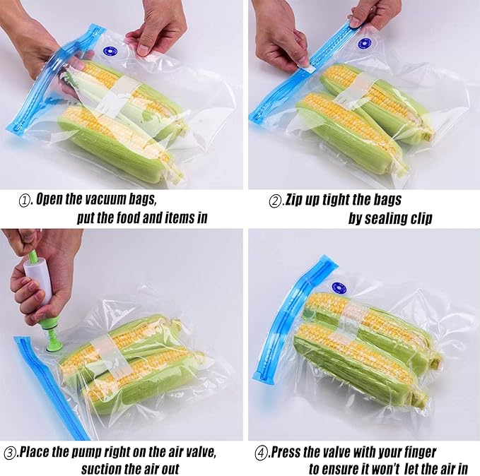 Sous Vide Bags 60pcs Reusable Vacuum Sealer Bags with 4 Sealing Clips, Reusable Vacuum bags for Food Storage and Sous Vide Cooking(10.2x13.4 Inch)