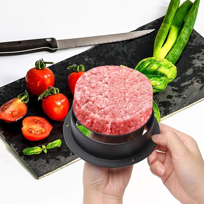 Luxiv 3 in 1 Burger Press, Hamburger Patty Maker Stuffed Burgers Press with 100p Hamburger Paper for BBQ Non-Stick Sliders Beef Hamburger Push (Black)