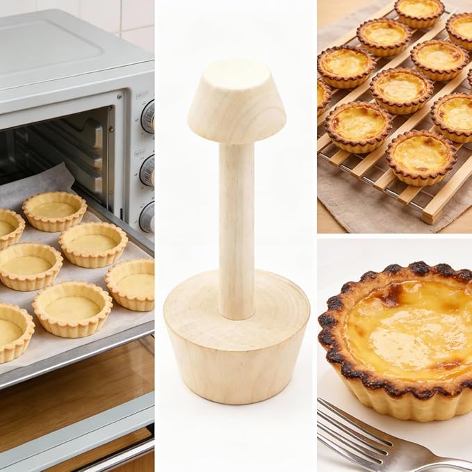 HEAVYSEVEN Wooden Double-Sided Tart Tamper, Pastry Dough Press Tool for Egg Tart Pan & Pie Baking Mold, Durable Baking Accessory for Home Bakers