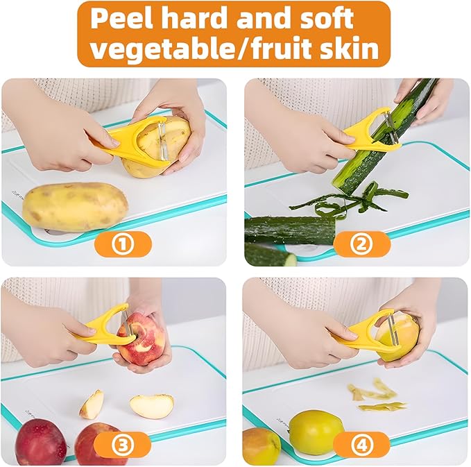 Trez Treamer 4pcs Peelers for Kitchen Y Vegetable Peeler Orange Peeler Tool with Brush Stainless Steel Potato Peeler Apple Zucchini Cucumber Peelers