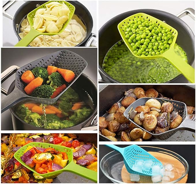 3-Pack Food Scoop Colander Strainer Slotted Spoon with Handle, Plastic Heat-Resistant Large Slotted Strainer and Skimmer for Pasta, Vegetables, Salad (3 Colors)