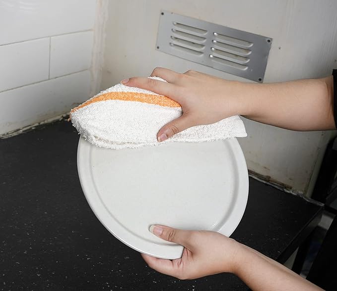 Bar Mops Gold Stripe Pack of 24 Kitchen Towels 16x19 Multi-Purpose for Home, Restaurant and Cleaning White Absorbent Washcloth Dishcloths Sets, Reusable Dish, Cloths Rags
