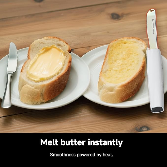 SEAINGO Heating Butter Knife Spreader - Rechargeable, Electric, Cordless, Heats up in 6 Seconds, Nonstick Stainless Steel Blade, ON/OFF Safety Lock Switch, 2 Warming Mode Can Quickly Melt Cold Hard Butter, Coconut Oil, Cheese, Cream, Jam, Mustard, for ...