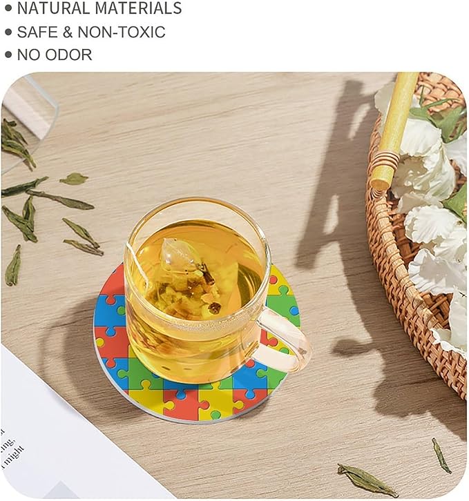 Round-4PCS Gamer Drink Coasters, Round Modern Ceramic Absorbent Coasters, Kids Abstract Colorful Puzzle Toy Decor Desk Coffee Table Coaster for Beverage Cup Tea Coasters