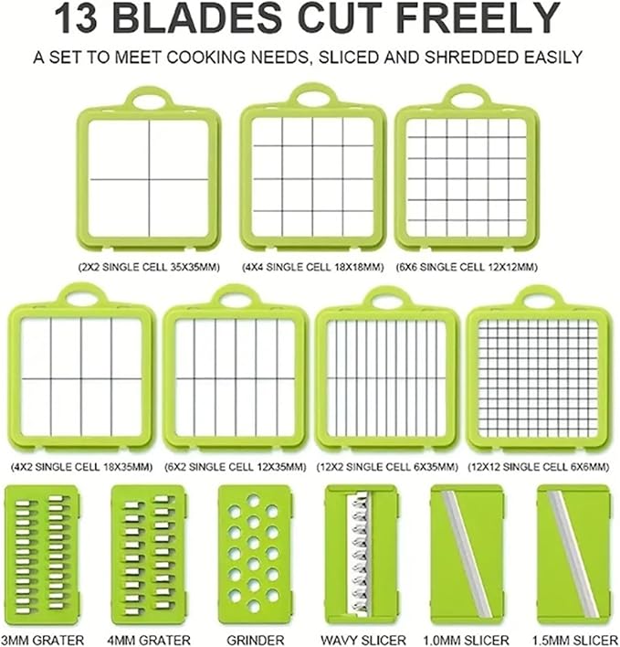 Vegetable Chopper Cutter Slicer, Multifunctional Veggie Chopper with 8 Blades, Mandoline Slice for Salad, Onion, Garlic, Food Chopper with Container, Essential Kitchen Tool