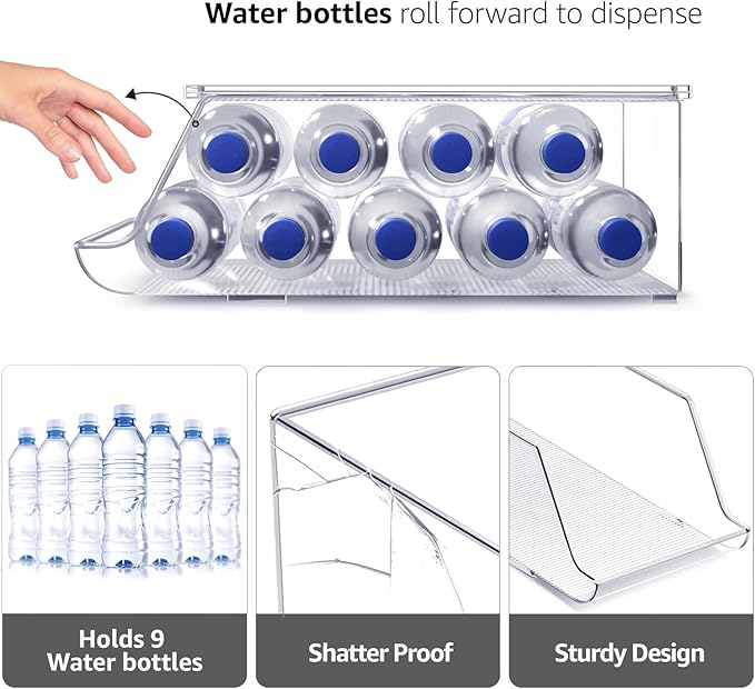 Sorbus Bottle Organizer for Fridge with Lid – Holds 9 Bottles – Stackable Drink Organizer for Refrigerator, Pantry, or Countertop – Clear BPA-Free Plastic Bottle Storage Holder (4 Pack)