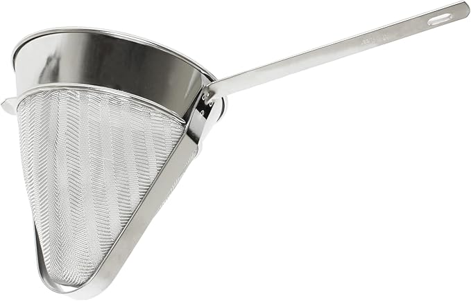TrueCraftware- 1-1/2 qt. Stainless Steel 8" Reinforced Bouillon Strainer Fine Mesh- Cone Shaped Strainer Food Strainer Juice Strainer Kitchen Tools Food Colander For Straining Seeds Beans Sauces