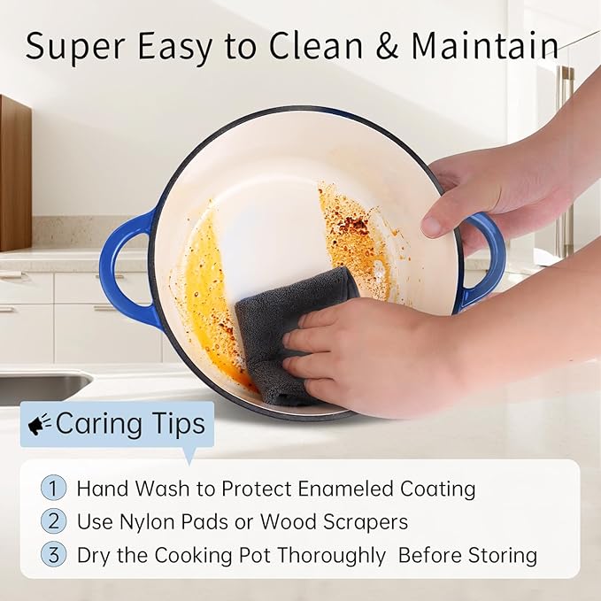 CookNexa 6 Quart Enameled Cast Iron Dutch Oven Pot with Lid and Silicone Accessories, Oven Safe up to 500°F or on Stovetop, Non-stick Dutch Oven for Bread Baking, Cooking, Dual Handles Cookware, Blue