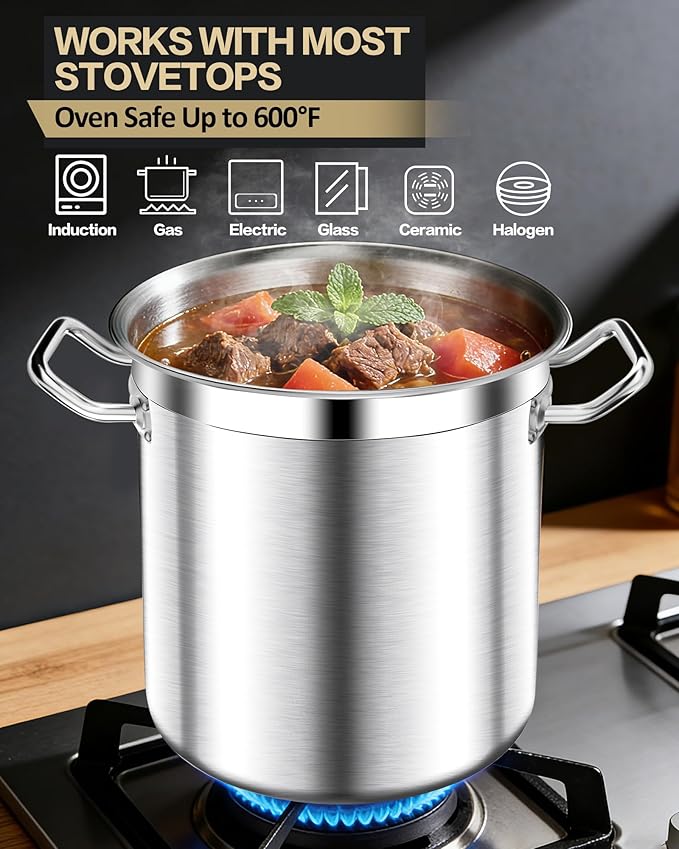 STOCKPOT Commercial Grade Large Stock Pots - Soup Pot with Lid - Non-Nickel Stainless Steel - Healthy Cookware Polished Stockpots - Heavy Duty - 35 Quart (8.8Gallon)