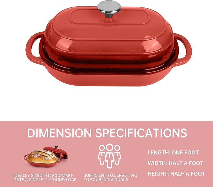Fijxzct Premium Enameled Cast Iron Dutch Oven for Bread Baking | Non-Stick 5QT Oval Bread Oven with Lid | Perfect for Sourdough, Loaf, and Artisan Baking (Oval Red, 5 QT)