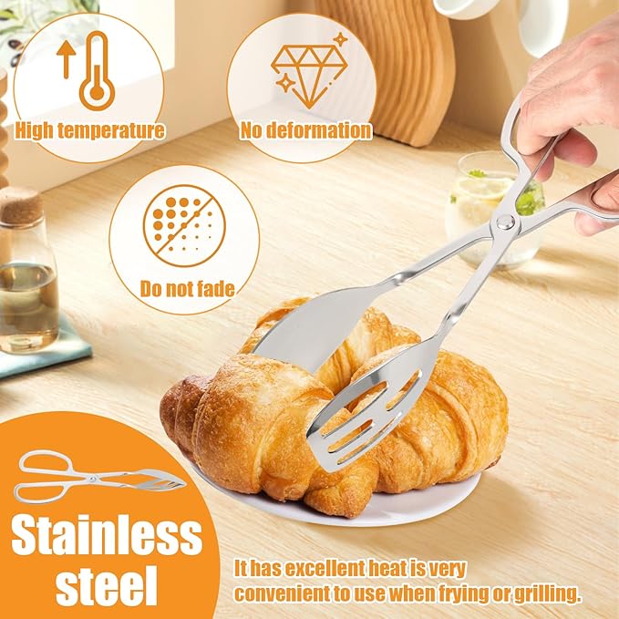 8 Pack Food Serving Salad Tongs, Stainless Steel Salad Tongs with Scissor Handles, Thickening Scissor Tongs for Cooking, Baking, BBQ, Restaurants and Home Kitchen