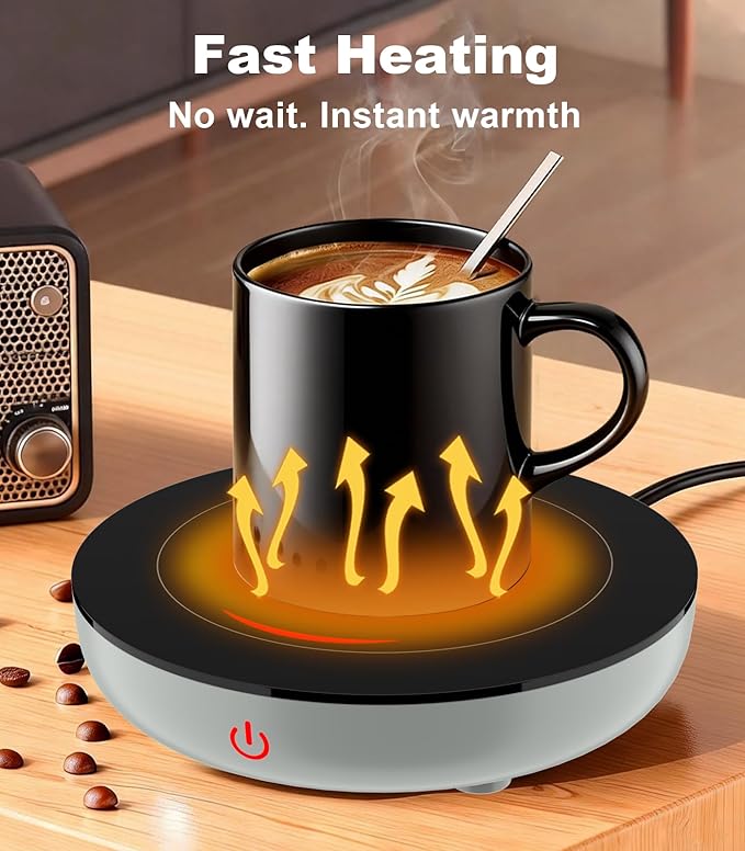 Kepwam Coffee Mug Warmer for Desk, 3-Temp Fast Heating Cup Warmer with 6H Auto Shut Off, LED Light & Smart Candle Warmer for All Beverages, Ideal Gifts for Women Men
