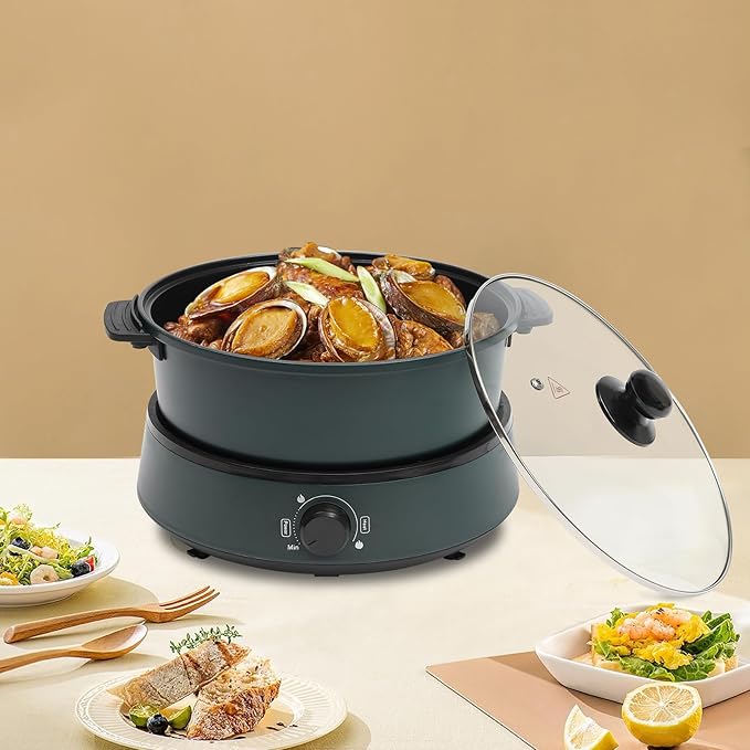 4L/4.2Qt Electric Hot Pot, 1350w 110v Portable Electric Pan Non Stick Removable Pan with Lid, Multi-Cooker for Parties, Barbecues,Camping,Travel,1-5 people