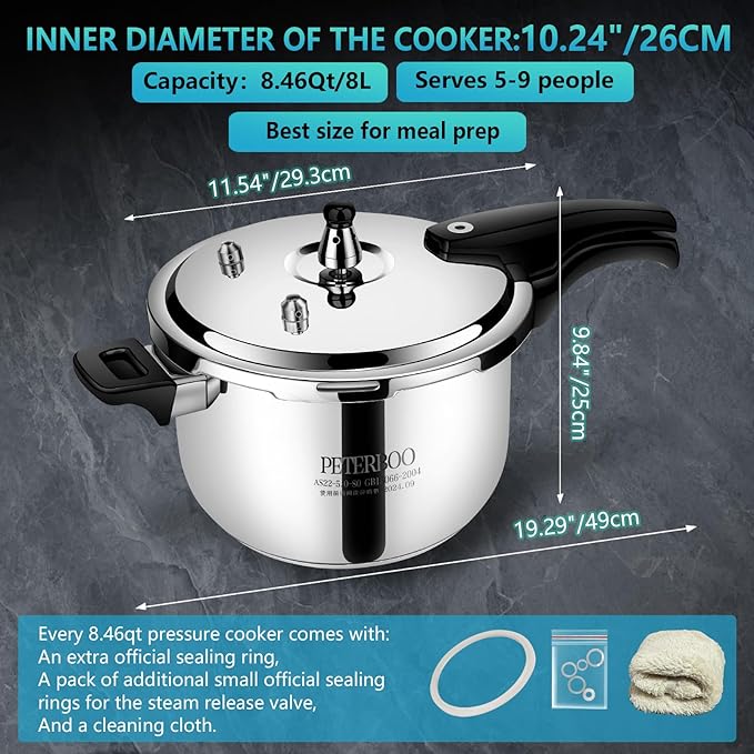 Premium Stainless Steel Pressure cooker 8 qt+ | 8 Safety Features & Quick cooking | stovetop pressure cookers;instant pot pressure cooker;olla de presion pressure cooker 8 qt large