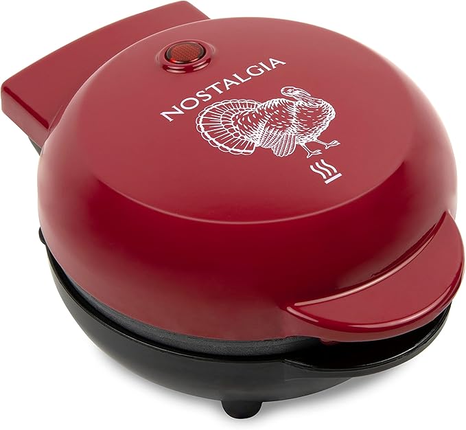 Nostalgia MyMini Personal Electric Heart Turkey Waffle Maker, 5-Inch Cooking Surface, Waffle Iron for Hash Browns, French Toast, Grilled Cheese, Quesadilla, Brownies, Cookies, Red