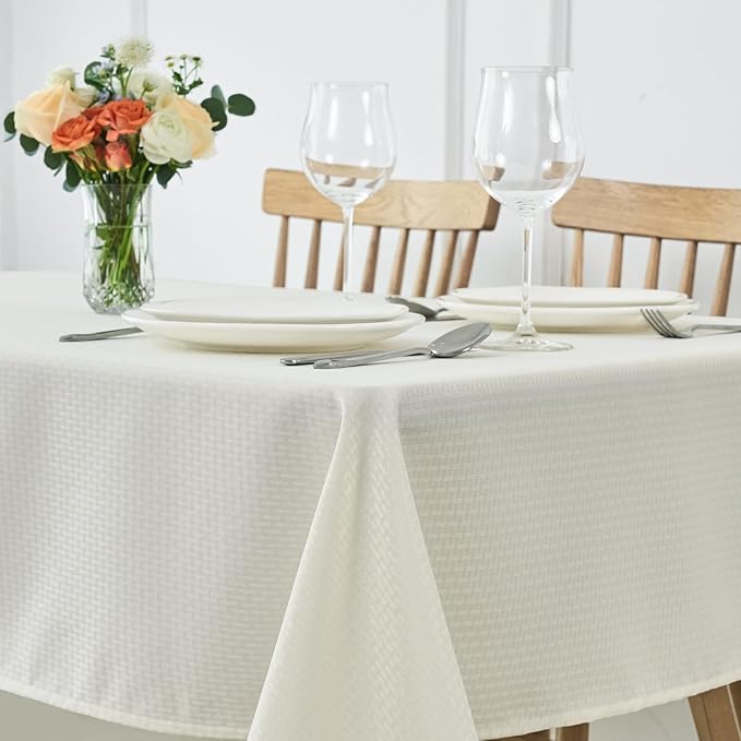 maxmill Square Tablecloth Weaved Texture Stain Resistant Waterproof Wrinkle Resistant Washable Soft Table Cloth, Decorative Fabric Table Cover for Dining Room Dinner and Parties, 52 x 52 Inch, Ivory