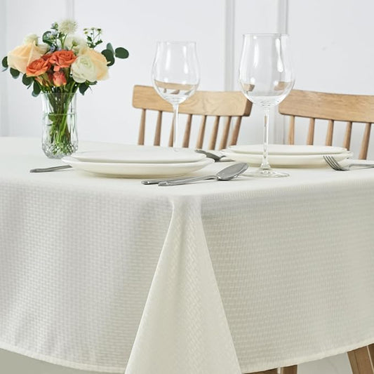 maxmill Square Tablecloth Weaved Texture Stain Resistant Waterproof Wrinkle Resistant Washable Soft Table Cloth, Decorative Fabric Table Cover for Dining Room Dinner and Parties, 52 x 52 Inch, Ivory