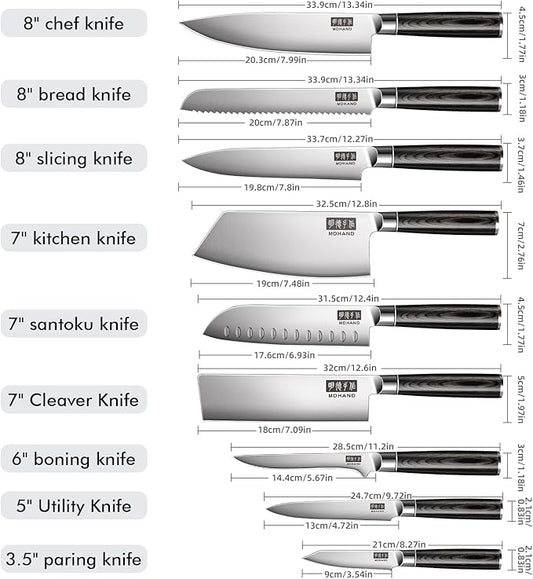 MDHAND Knife Set, 9PCS Professional Japanese Kitchen Knife Set, High Carbon Stainless Steel Chef Knife Sets - Pakkawood Handle for Professional Chef, Cooking, Cutting, Dishwasher Safe, Elegant Box