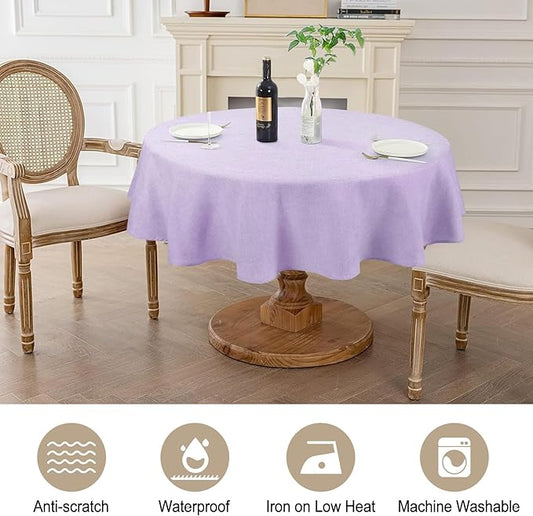 AUSSPVOCT Textured Tablecloth Round 60 Inch Waterproof Spill-Proof Wipeable Table Cloth Wrinkle Free Circle Dining Table Cover for Birthday Farmhouse Outdoor Party Tablecloths up to 44'' Dia Tables