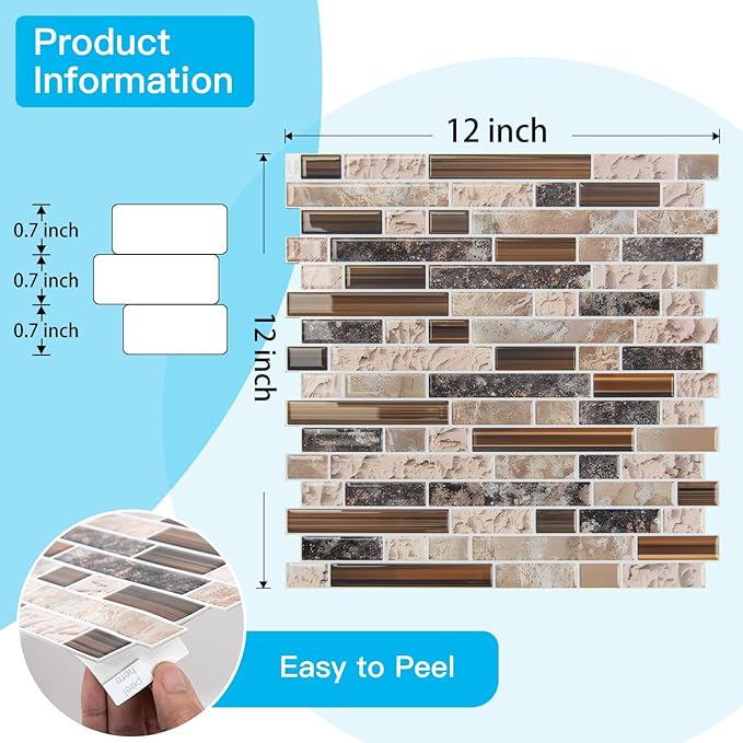 Art3d 10-Sheet Heavy-Duty Peel and Stick Backsplash, Waterproof Wall Tiles Stick on Kitchen Backsplash Living Space, Sandstone