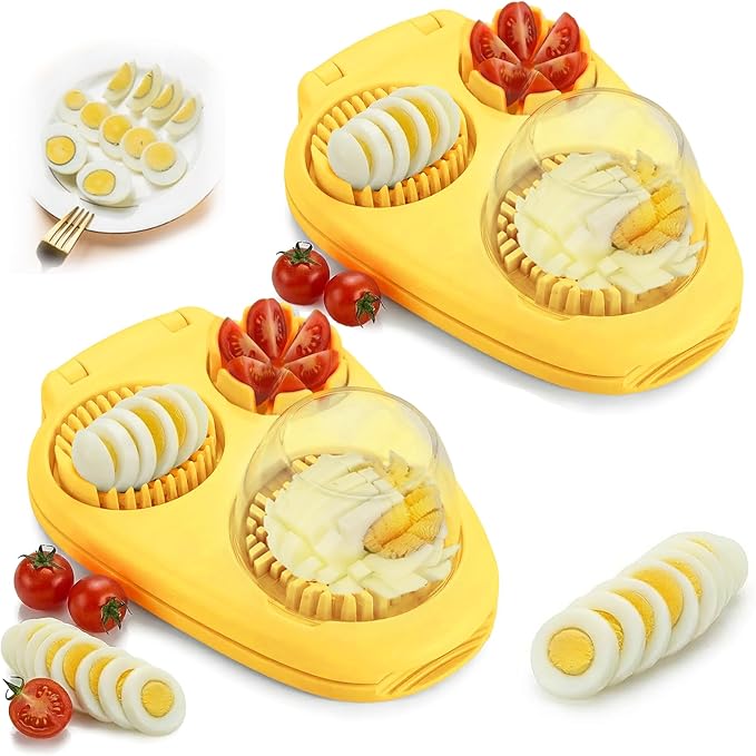 2 Pack Yellow Heavy Duty Egg Slicer with 3 Cutting Modes, Stainless Steel Egg Cutter for Hard Boiled Eggs, Mushroom, Grape, Strawberry, Kitchen Dicer Tool, Send Goods From Local Warehouse