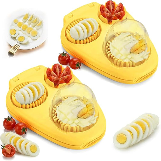 2 Pack Yellow Heavy Duty Egg Slicer with 3 Cutting Modes, Stainless Steel Egg Cutter for Hard Boiled Eggs, Mushroom, Grape, Strawberry, Kitchen Dicer Tool, Send Goods From Local Warehouse