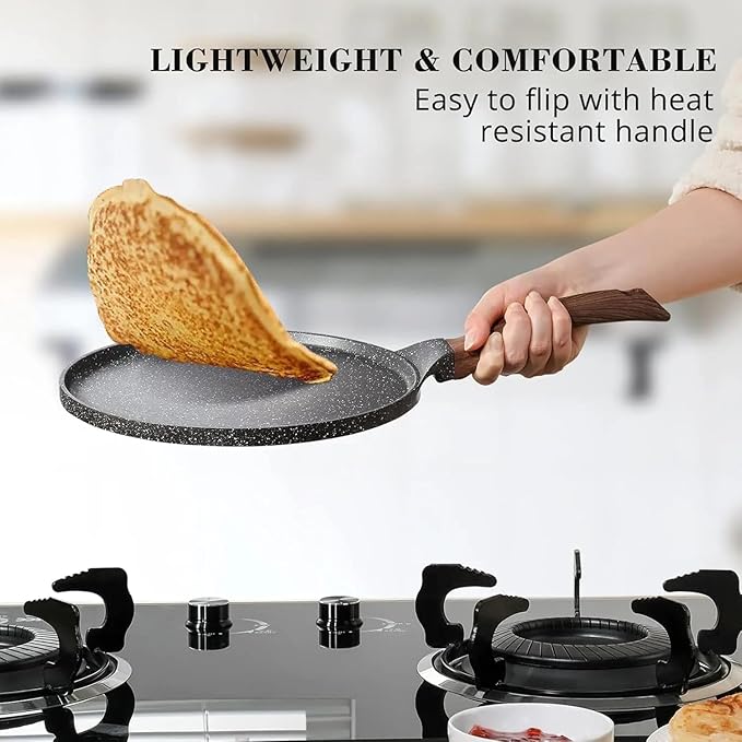 DOTUHAO Nonstick Crepe Pan Set, 5 Piece Set Kitchen Pancake Grill Pan, 8 Inch Granite Coating Flat Skillet Tawa Dosa Tortilla Pans, Pizza Pans, Fry-Pan Compatible with All Stovetops (8 Inch)