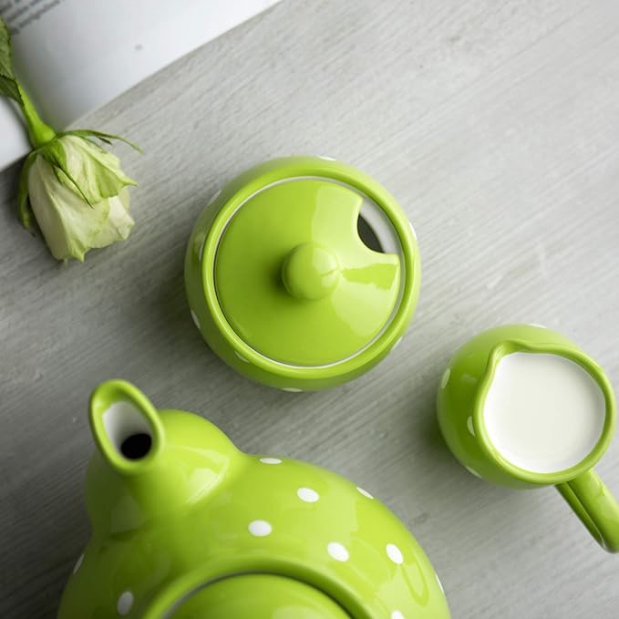 City to Cottage Ceramic Sugar Bowl with Lid, 10oz Sugar Contanier for Coffee Bar, Sugar Dispenser Bowl, Salt - Condiment Pot for Kitchen Counter, Handcrafted Green Polka Dot Sugar Jar