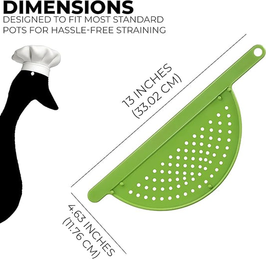 Handheld 13" Pot Strainer – Food Strainer for Pasta, Vegetables & More – BPA-Free Plastic with Anti-Slip Pegs – Fits Most Pots and Pans (2)