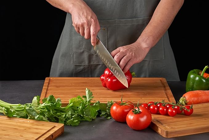 Allsum 3pcs Cutting Boards for Kitchen, Extra Thick Carbonized Bamboo Wood Chopping Boards Set for Meat, Vegetables and Fruits, Charcuterie Serving Trays for Party
