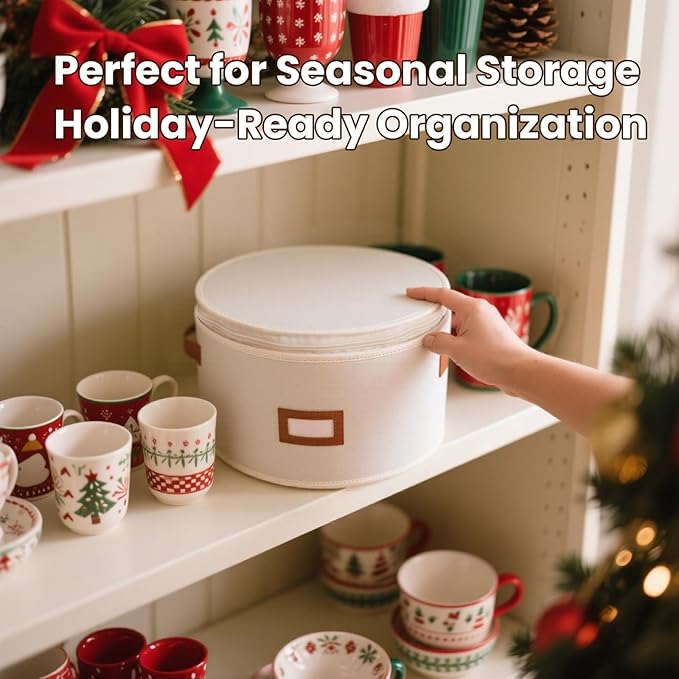 HOMELUX THEORY Hard Shell China Storage Containers, 8pc Ivory Mug & Plate Storage Box, Kitchen Storage Bins W/Lids, Heavy Duty Moving Box with Handles for Dishes, Glassware, Silverware, Cup & Mug