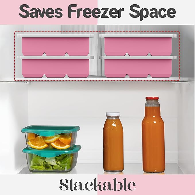 KitchFort Large Silicone Ice Cube Tray (2-Pack), Easy Release 2" Big Ice Cubes - Cocktail, Whiskey Ice Cubes Mold - Ice Trays for Freezer with Lid - Stackable Silicone Ice Tray - Pink