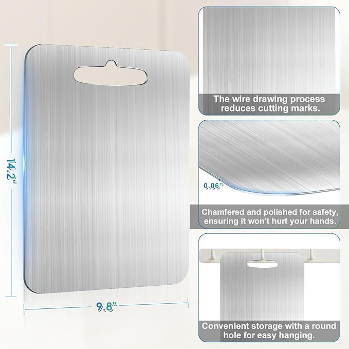 Titanium Cutting Board for Kitchen, 316 Stainless Steel Cutting Board Double-Sided Food-Grade Chopping Board Metal Durability Non Toxic Cutting Boards for Kitchen Cooking Outdoor, 9.8" * 14.2"