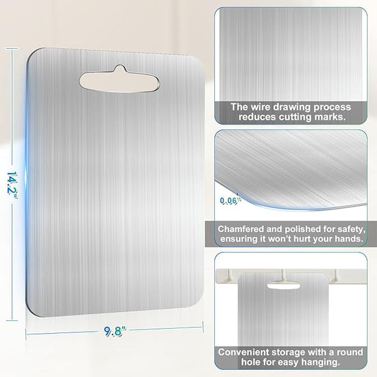 Titanium Cutting Board for Kitchen, 316 Stainless Steel Cutting Board Double-Sided Food-Grade Chopping Board Metal Durability Non Toxic Cutting Boards for Kitchen Cooking Outdoor, 9.8" * 14.2"