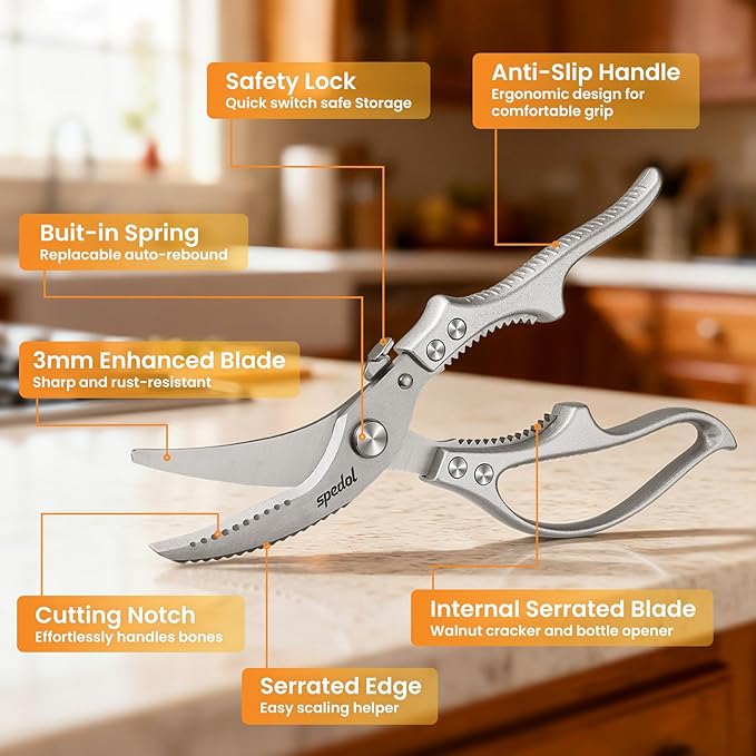 Kitchen Scissors Food Cutting: Heavy Duty Poultry Meat Shears - Stainless Steel All Purpose for Home Cooking & Restaurant