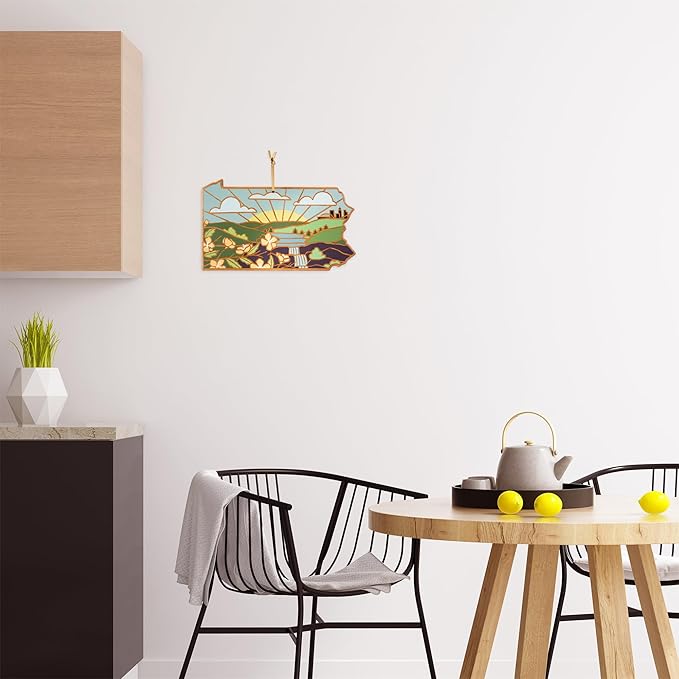 Totally Bamboo Pennsylvania State Shaped Cutting Board and Charcuterie Serving Platter with Artwork by Summer Stokes, Includes Hang Tie for Wall Display