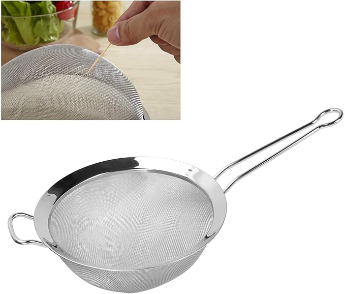 316 Stainless Steel Mesh Strainer, Large Wire Sieve Sifter Colander, Food Strainer Steel Colander with Sturdy Handle for Pasta Fruits Vegetables