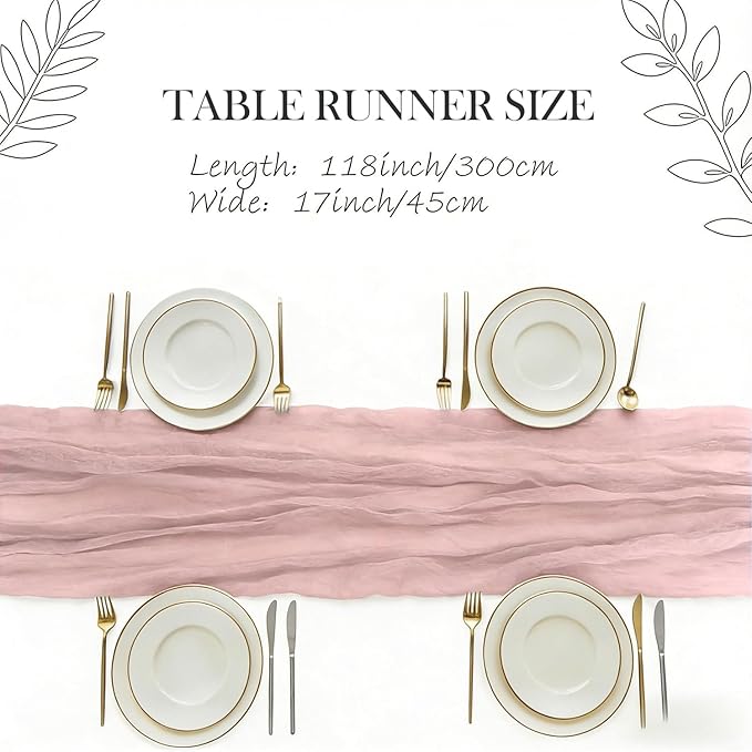 3 Pack Blushing Pink Cheesecloth Table Runner -17×120 Inch Gauze 10 FT Long Cheese Cloth Table Runners for Bridal Wedding Party Baby Shower Holiday Birthday Home Easter Decor (Blushing Pink, 3PC)