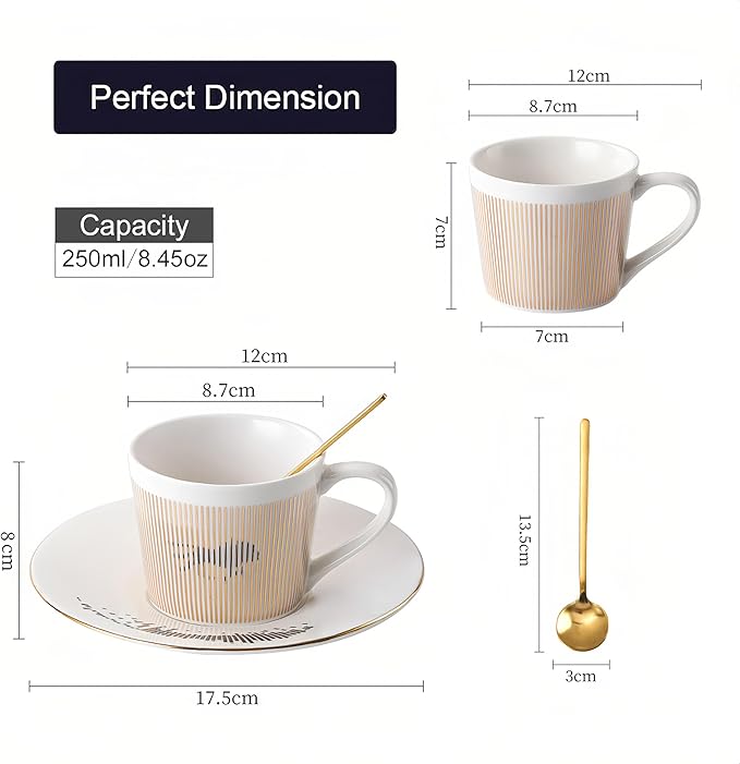 Old Craftsmen's Coffee Cup and Saucer Sets 8.45oz Unique Dynamic Mirage Reflection Tea Cup Luxury Porcelain Mirror Ceramic Mug Gifts for Cappuccino Espresso 250ml Lion
