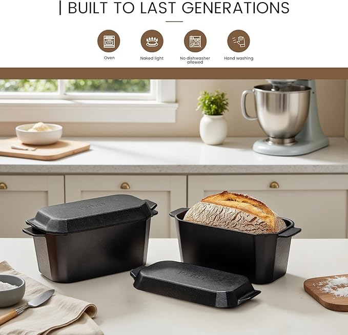 FRRLY Cast Iron Bread Loaf Pan with Lid,Bread Baking Pan,Cast Iron Dutch Oven for Sourdough,10 x 5 Inch Pre-seasoned Even Heat Distribution Baking Pan for Homemade Bread