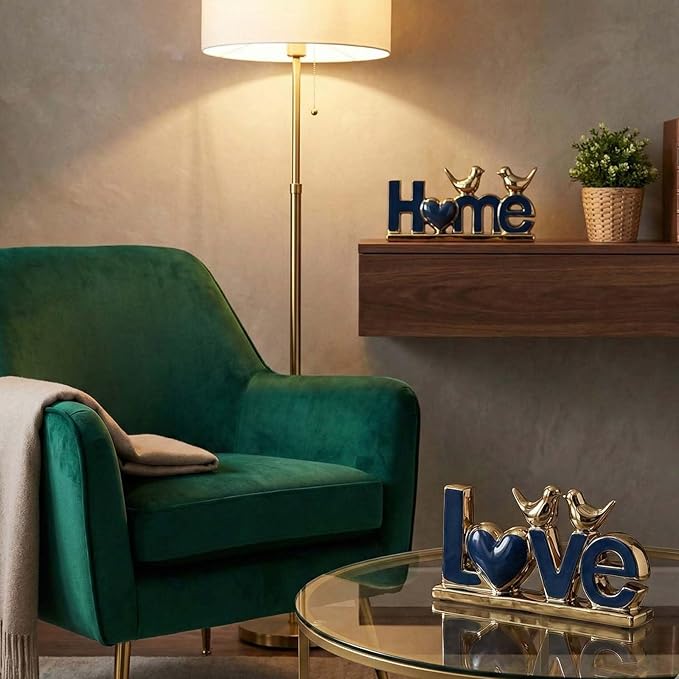 Love Sign Decor,Gold Room Decor Aesthetic, Knick Knack Shelf,Bird Decor, Boho Bookshelf,Abstract Statue,for Living Room,Bedroom, Contemporary Tv Stand Set of 2 (2, Gold Blue)
