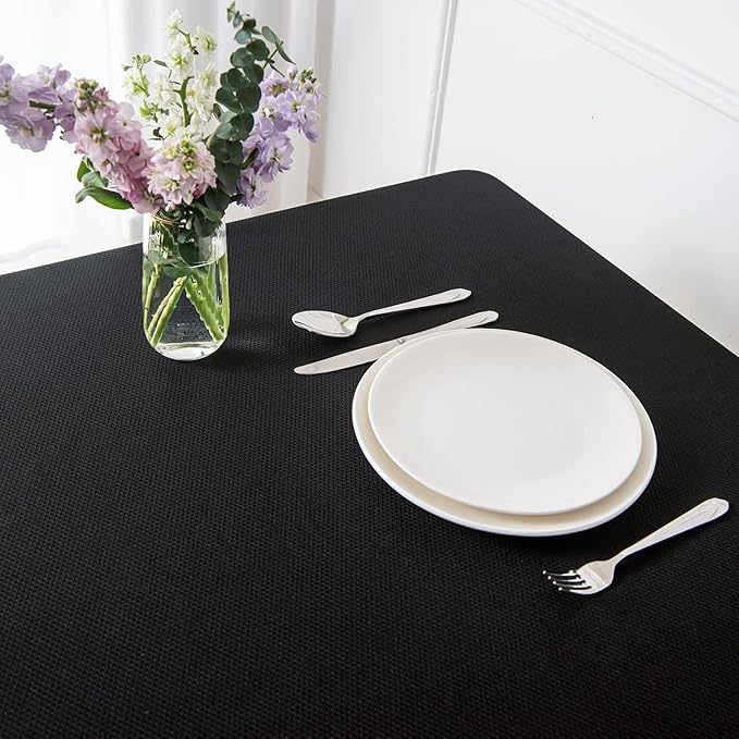maxmill Textured Rectangular Tablecloth Water Resistance Antiwrinkle Spillproof Soft Jacquard Table Cloth for Dining Room, Buffet Banquet Parties and Holiday Dinners, 60 x 104 Inch, Black