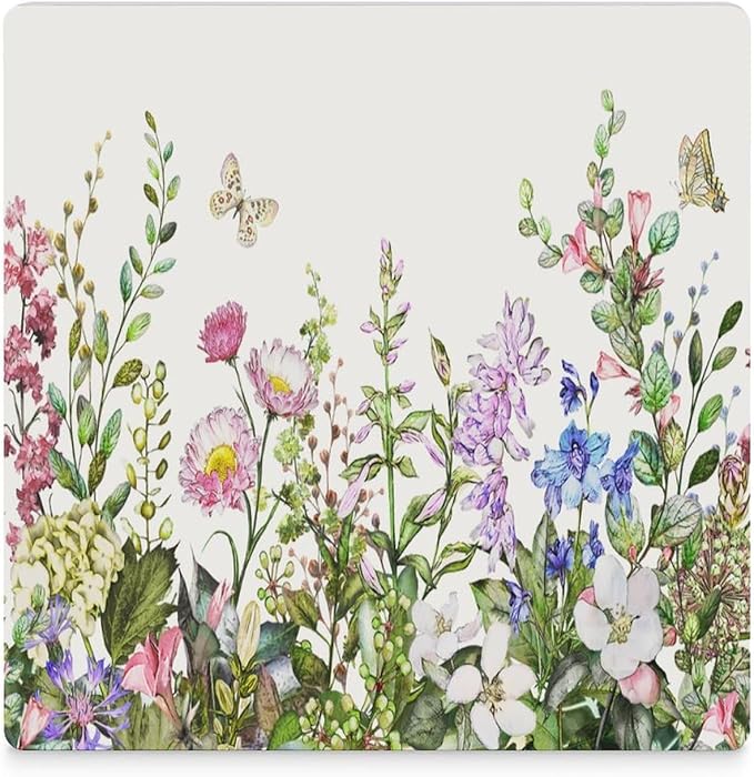 Square-6PCS Floral Ceramic Coasters, Square Absorbent Drink Coasters, Watercolour Flower Herb Nature Plant Floral Butterfly Ceramic Table Coasters for Coffee, Beverage, Wine, Beer Coasters